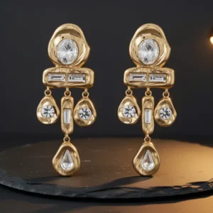 Statement Gold-Tone Crystal Drop Dangle Earrings