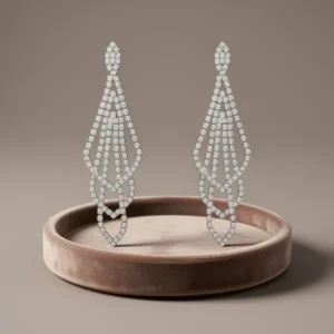 Silver-Tone Rhinestone Rectangle Dangle Earrings for Women