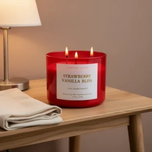 Strawberry Vanilla Bliss 3-Wick Large Scented Soy Candle for Women, 15.8 oz
