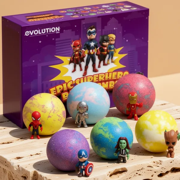 EvolutionUSA Purple Epic Superhero Bath Bombs for Kids