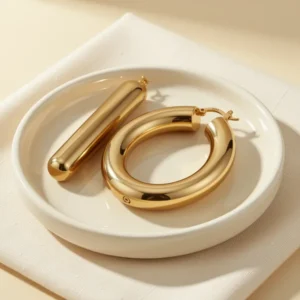 YOUNGYUE Chunky Hoops 925 Sterling Silver Post Gold-Tone Hoop Earrings