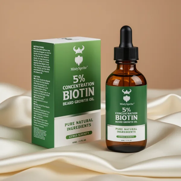 MistySprite Men's Beard Growth Oil 5% Biotin Citrus Serenity Scent, 2 oz, 10-Pack
