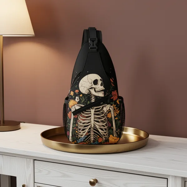 SUPLUCHOM Sling Bag Skeleton Flower Skull