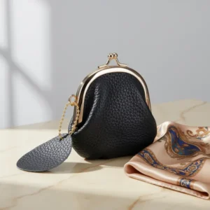 Genuine Leather Small Coin Purse for Women, Black