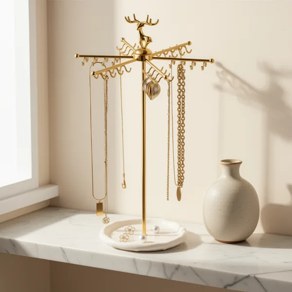 Necklace Holder Jewelry Stand, Gold Tone