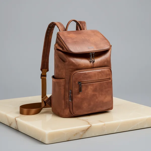 Leather Laptop Backpack for Women, 15.6-Inch, Brown