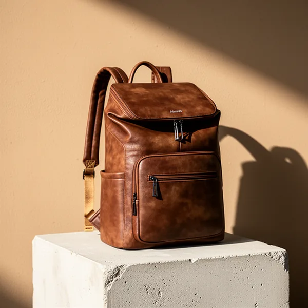 Leather Laptop Backpack for Women, 15.6-Inch, Brown