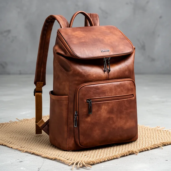 Leather Laptop Backpack for Women, 15.6-Inch, Brown