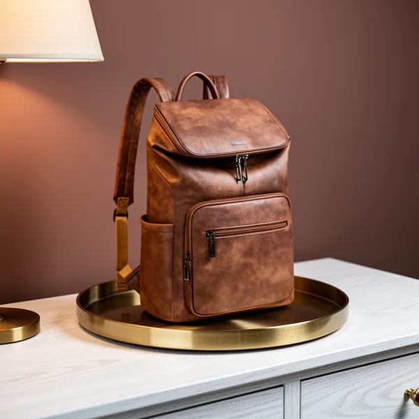 Leather Laptop Backpack for Women, 15.6-Inch, Brown
