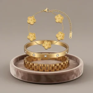 Stackable Four Leaf Clover Bracelets for Women, 3 Pieces