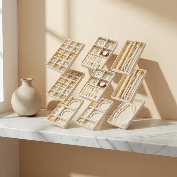 Stackable Jewelry Organizer, 9-Pack, Beige