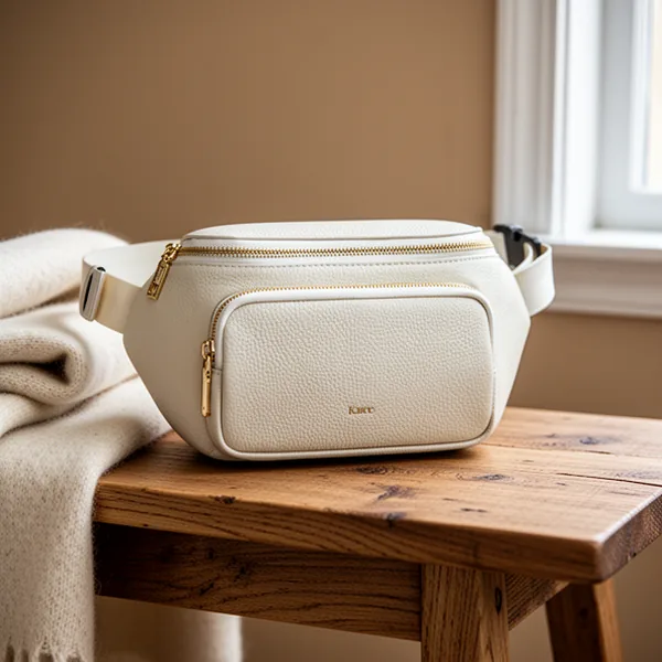 Kattee Fanny Pack Leather Crossbody Belt, Beige
