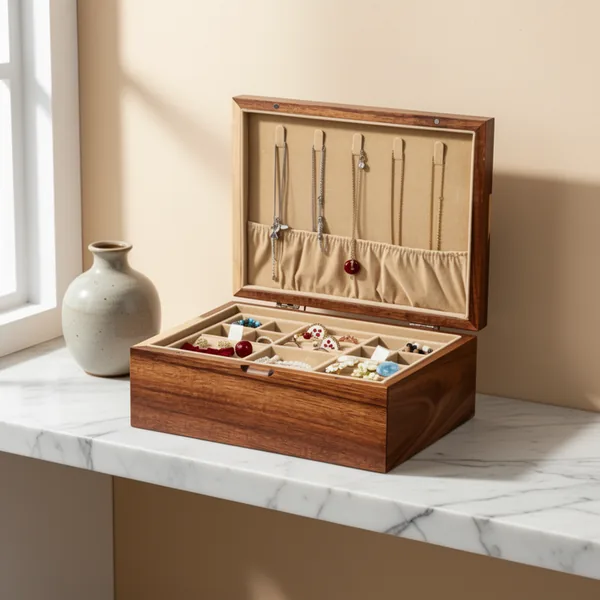 Acacia Wood Jewelry Box with Hinged Lid