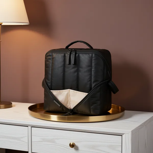 BAGSMART Puffy Travel Makeup Bag, Black
