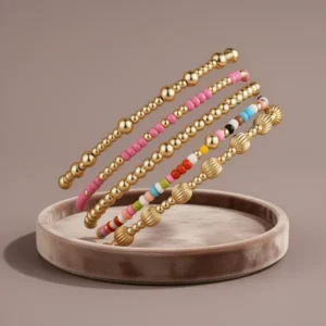 Turandoss Gold-Tone Beaded Bracelets for Women, 5 Pieces
