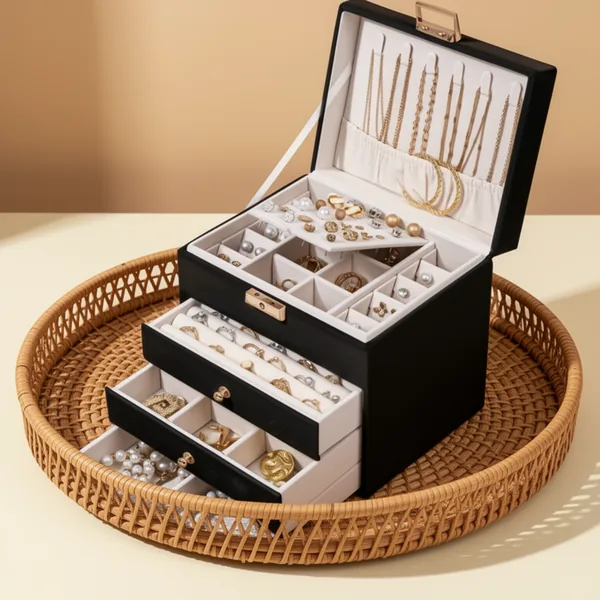 Leather Jewelry Box with Lock for Women