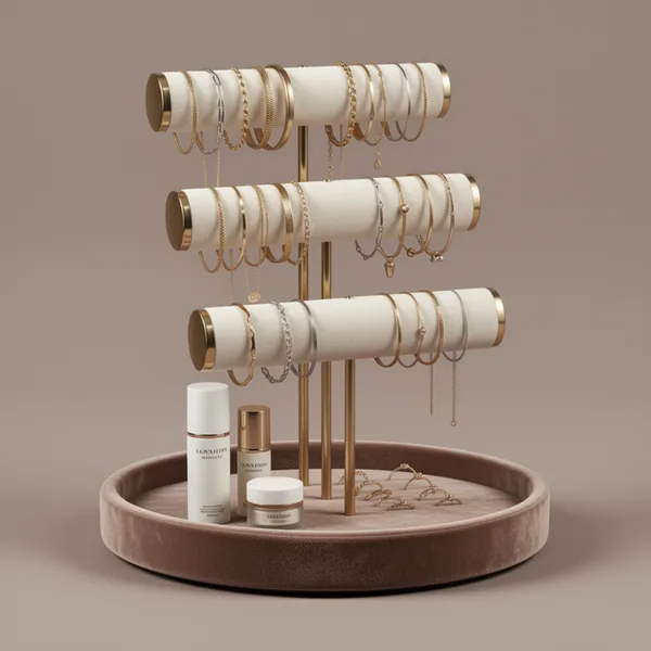 Pangkeep 3 Tier Bracelet Necklace Holder, Beige