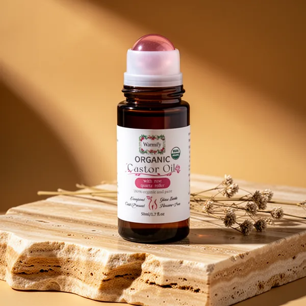 Organic Castor Oil with Rose Quartz Roll-on Cold-Pressed, 1.7 oz