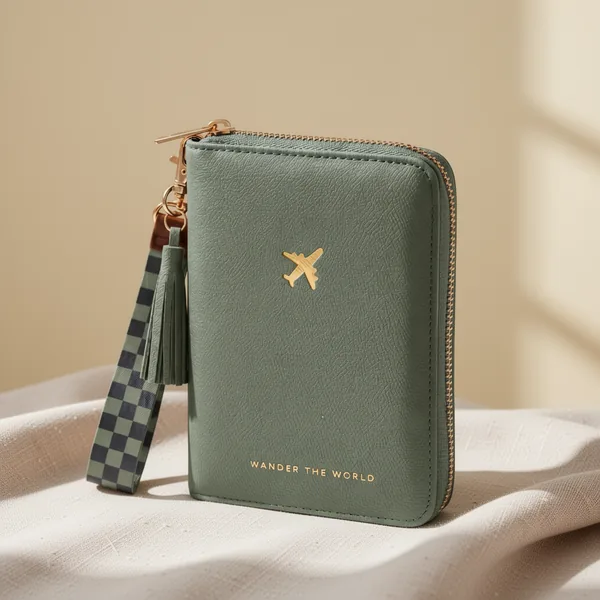 Beautiful Passport Holder and Travel Wallet with Wristlet Strap