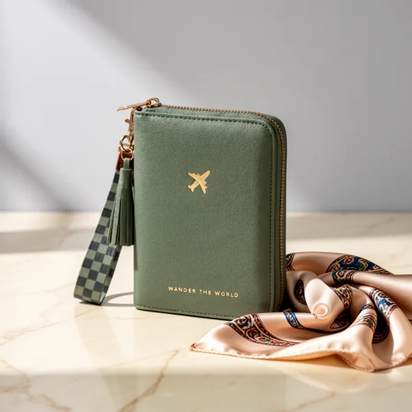 Beautiful Passport Holder and Travel Wallet with Wristlet Strap