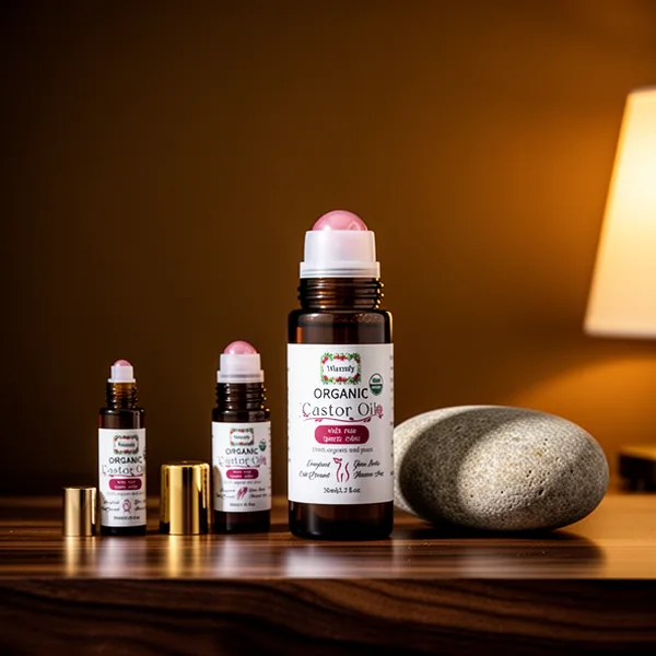 Castor Oil with Rose Quartz Roll-on for Face Body Hands & Feet, 4-Pack