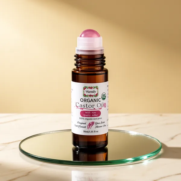 Castor Oil with Rose Quartz Roll-on for Face Body Hands & Feet, 4-Pack