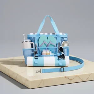 WANDF Mesh Beach Bag for Women, Blue