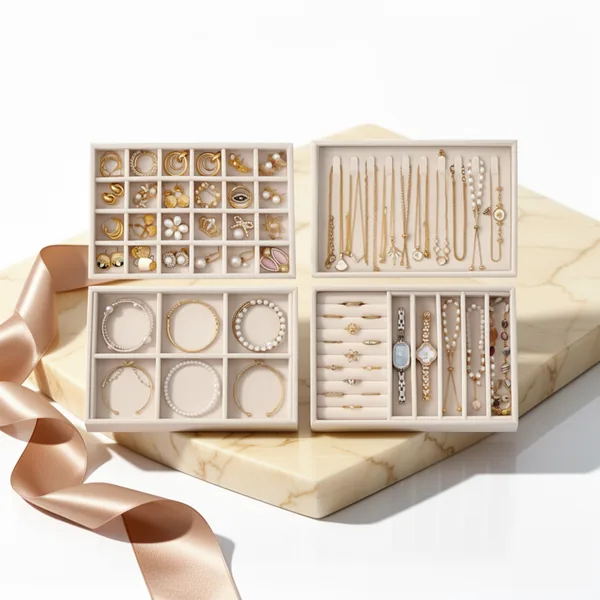 Lolalet Jewelry Drawer Organizer, 4-Pack, Beige