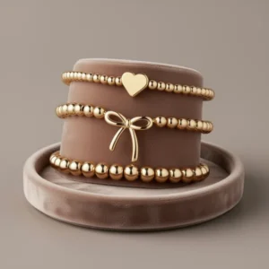 Turandoss 14K Gold Plated Beaded Stretch Bracelet for Women, 3 Pieces