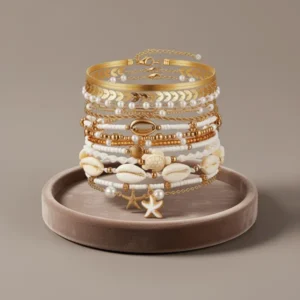FAXHION Boho Gold-Tone Beaded Bracelets for Women