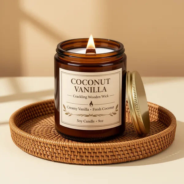 Coconut Vanilla Scented Candles for Home, 9 oz