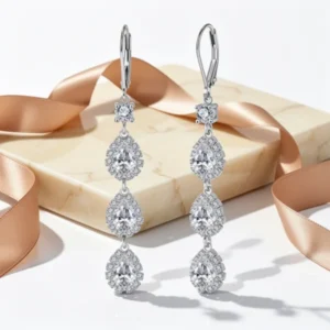 ALEXCRAFT Long Zirconia Drop Leverback Earrings for Women