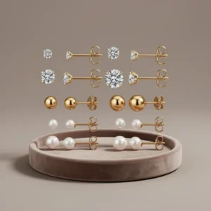 BETTY&SARAH Gold-Tone Stud Earrings for Women, 12 Pairs