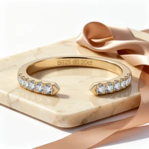 Ladylike 18K Gold Plated Moissanite Open Gap Ring for Women