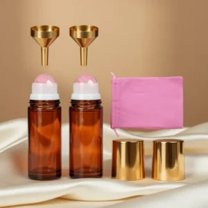 Rose Quartz Roller Bottle for Castor Oil Amber Glass Roll-on, 1 oz
