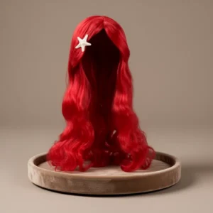 Mermaid Wavy Red Wig with Starfish Hair Clip for Women