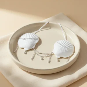 White Shell Bra with Cord and Starfish Hair Clip
